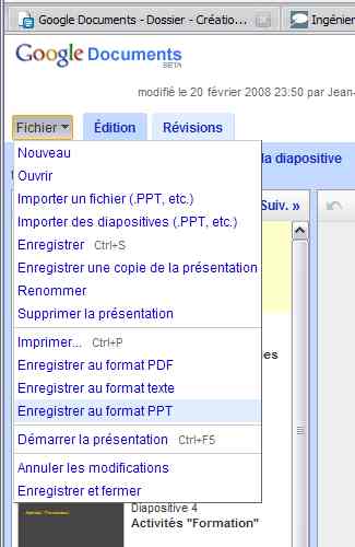 Exporter en PPT avec Google Documents